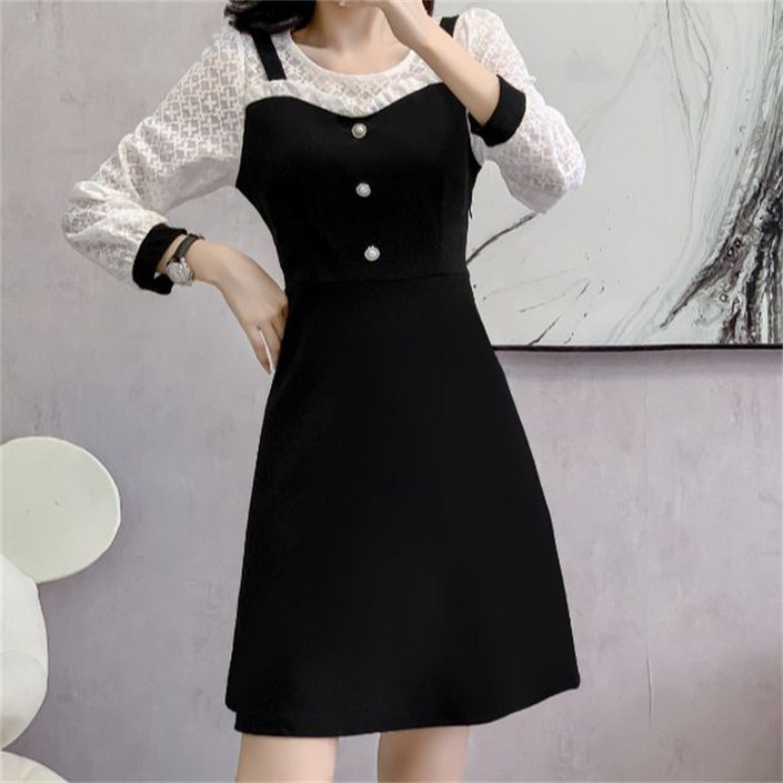 AOKADA 여성 레이어드 멜빵 A라인 키작녀 원피스 오피스룩 하객룩