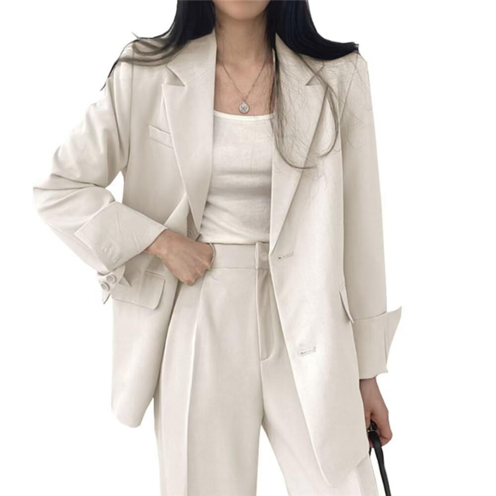 여성용 투피스 정장 세트 자켓 팬츠 봄가을용 테일러드 수트 세트업 오피스룩 통근룩 행사용
