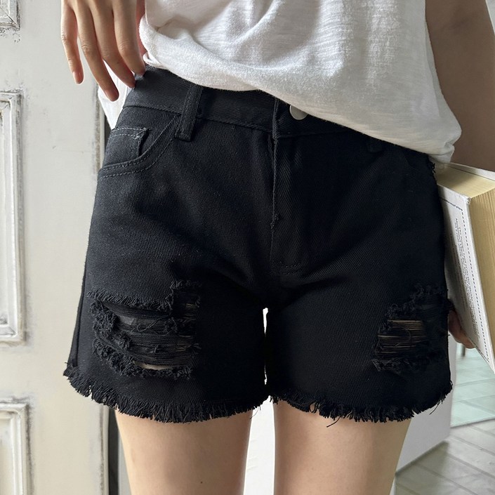 앤샵 대박할인여름 여성용 썸머 데님 해짐 3부 숏 반바지4color