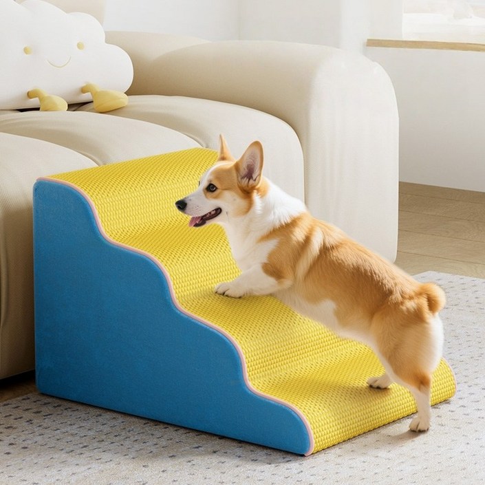 강아지  계단 펫계단 미끄럼방지 슬로프 계단 논슬립 슬개골보호  4단 커브 스텝