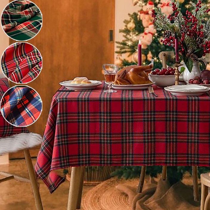 은꽃밴드 크리스마스 테이블보 체크 식탁보 덮개 사이즈 7종 컷팅가능