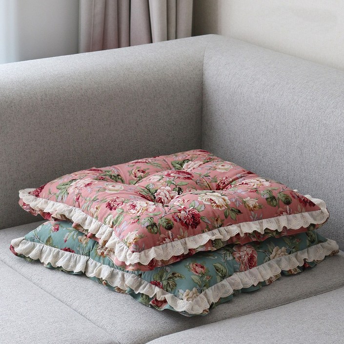 데코벨 순면 플라워 이중 레이스 사각 방석 의자방석소파방석