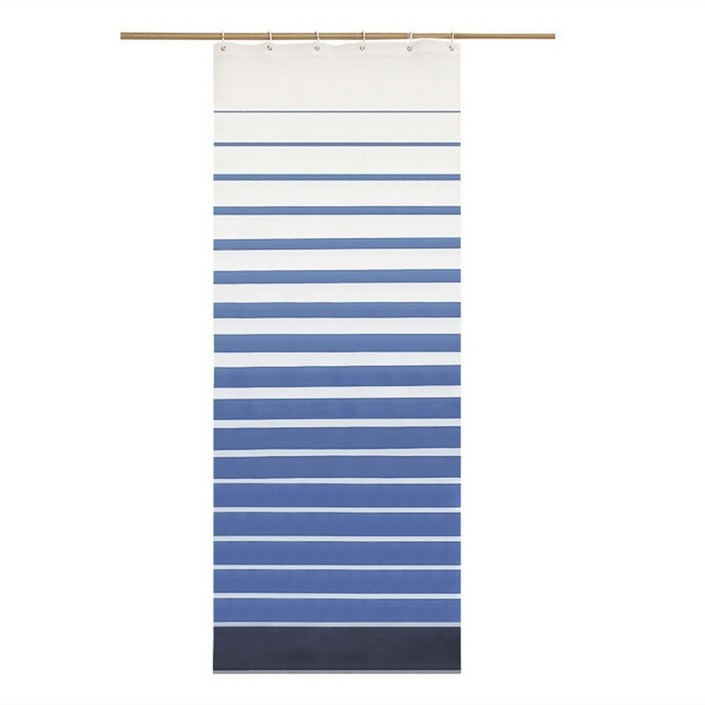 커튼링포함 80x200cm 짧은 샤워커튼 파란 줄무늬