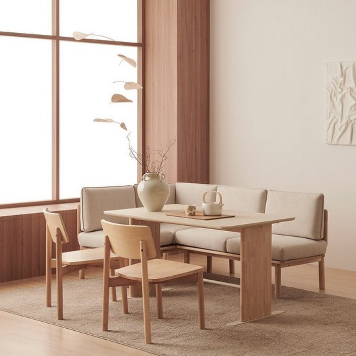 한샘 포레 컴포트 4인 라운지세트 벤치1, 코너벤치1, 원목의자2 포함