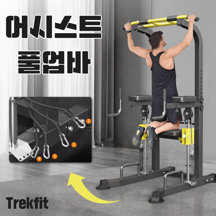 트렉핏 턱걸이 운동기구 철봉 치닝디핑 풀업 홈트 홈짐 딥스 바 웨이트 트레이닝 가정용, 블랙