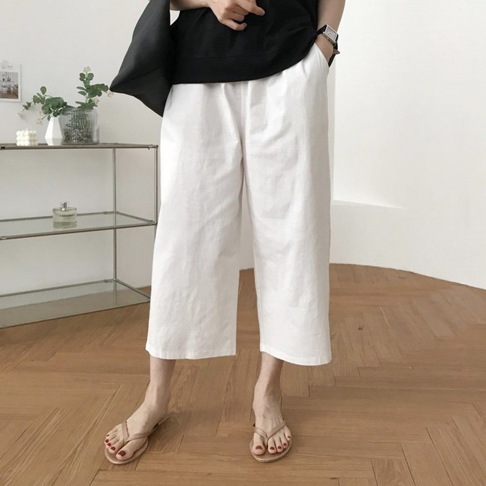 럭키제이 픽미 배기 린넨 통바지 여름 팬츠 여성용
