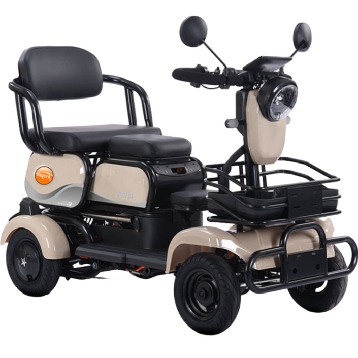 일렉휠스 사륜 전동 스쿠터 전기 자전거 노인 어르신 4륜 네발 중장년 어르신 효도 부모님 선물 전동차, 브라운, 스틸