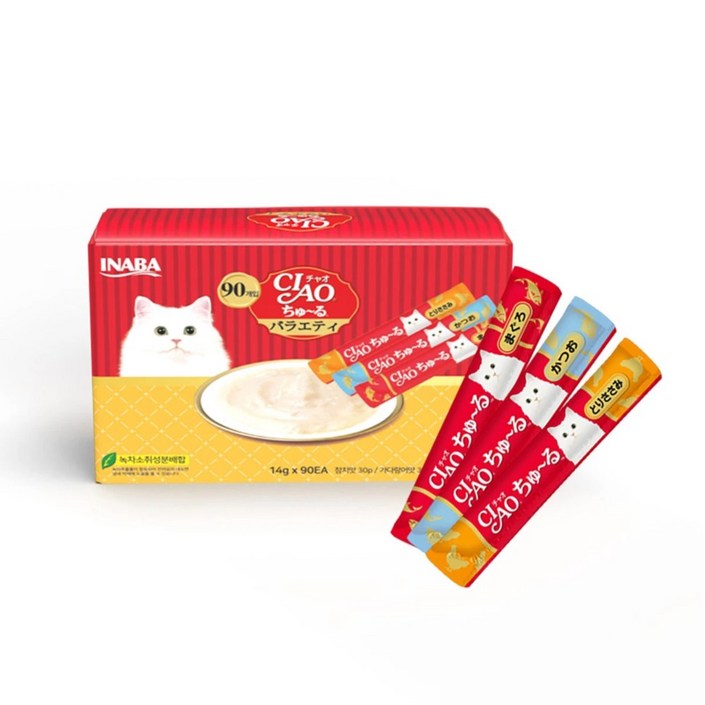 [이나바] 챠오츄르 고양이 간식 버라이어티팩 캣츄르 90개 혼합세트