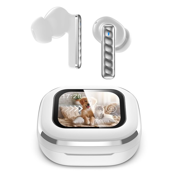 TRYSEEK 터치스크린 LCD디스플레이 무선 블루투스 이어폰 c타입 ANC노이즈캔슬링 커널형