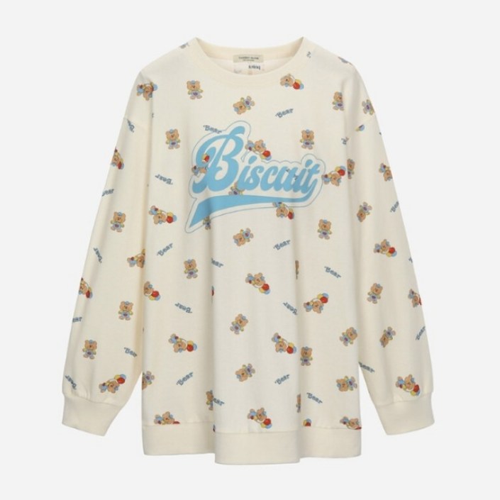 써스데이아일랜드 여성베어 프린팅 롱 티셔츠 T256MST915W 934036