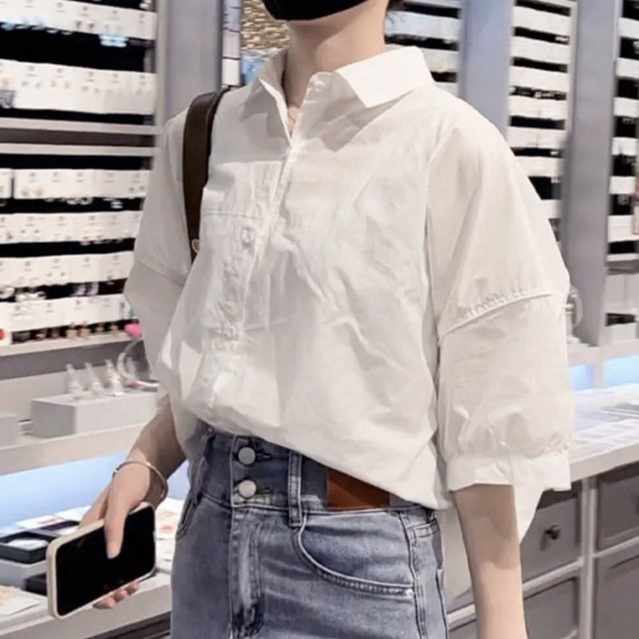 허블리 여성 여름 루즈핏 체형커버 코튼 셔츠