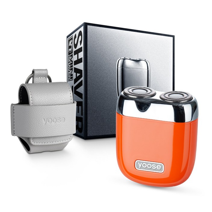 yoose 미니 전기 면도기 휴대용 면도기 완전 방수 USB-C 충전식 휴대용 파우치 포함, Yoose Mini Shaver, 라바 오렌지