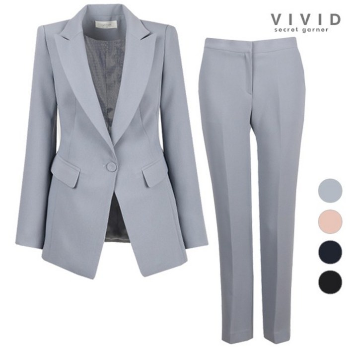 비비드시크릿가너 VIVID SET 여성 키비솔리드 정장자켓+정장팬츠 세트