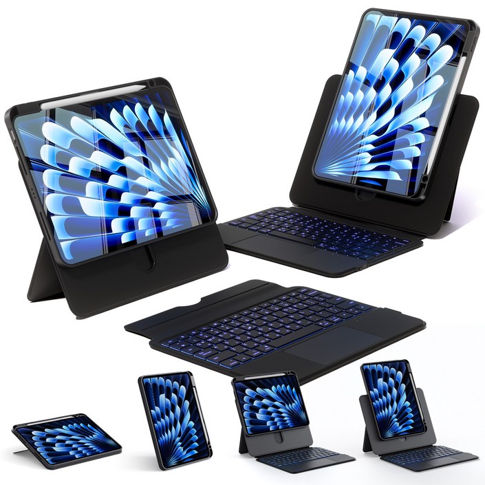 AITEWO 세로 가로 360회전 높이조절 아이패드 호환 매직키보드 케이스 분리형 에어654 M2 11세대 10세대 프로11인치 M4 13인치 10.9인치 11인치 마그네틱형, 블랙, 1개