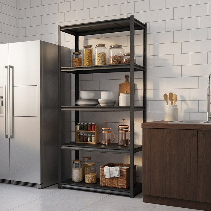 체인지업 에코랙 5단 철제선반 주방 수납장 전자레인지 선반 베란다선반 조립식 다용도 정리 수납 진열