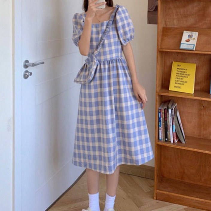 쁘띠꼬모 여성 반팔 원피스 허리 오프 체크 스커트