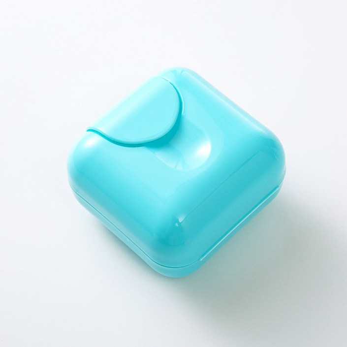 비누 상자 휴대용 케이스 잠금장치 정사각형 심플 가벼운 여행 목욕탕 헬스장 밀폐형 소지품 미니 교정기 수납 용기 선물 답례품 캠핑 사무실 출장 원터치 눌러붙지 않는 블루