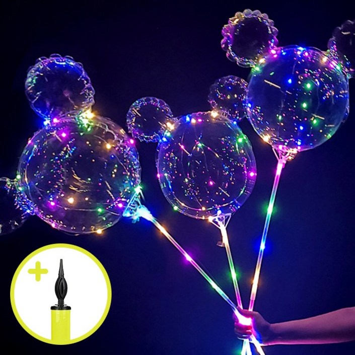 3개 세트 LED 큐티 풍선 만들기 에어펌프 포함 빛나는 엘이디 라이트 투명 파티 벌룬 생일 이벤트 용품 전구 버블 야광 홈파티 축제 프로포즈