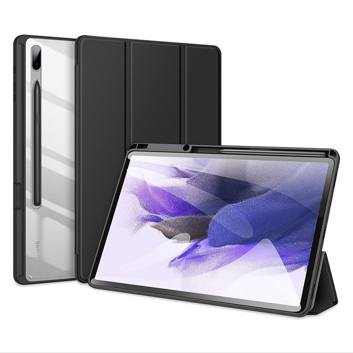 PYHO 적용 삼성 갤럭시탭 S7FE 태블릿PC 아크릴 투명 가죽케이스PBK103, 블랙