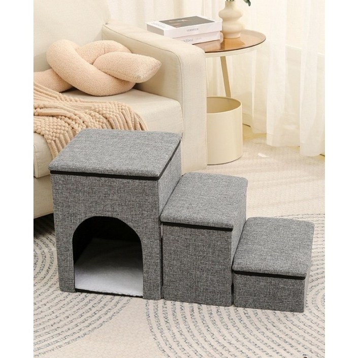 FONOW 강아지계단 고양이계단 강아지높은계단 고양이숨숨집 접어서 이동 가능 3단이동식계단사다리 죽부인