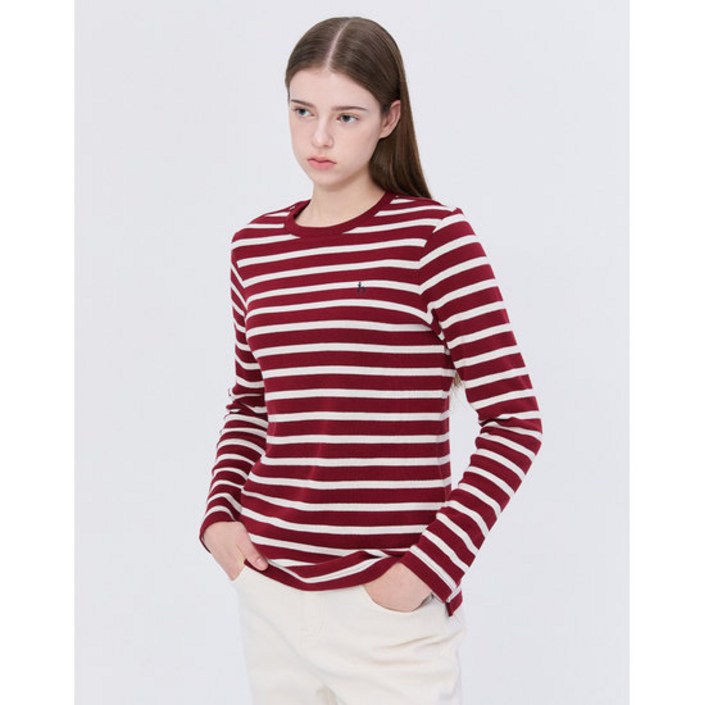 헤지스레이디스 헤지스 여성 24 스테디셀러면 버건디 스트라이프 로고자수 티셔츠 맨투맨 WSTS4D020D3 2514053