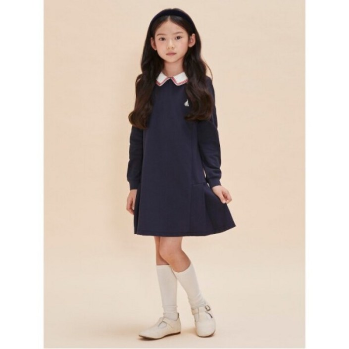 [24FW 30%]주름 포인트 피케 원피스  네이비