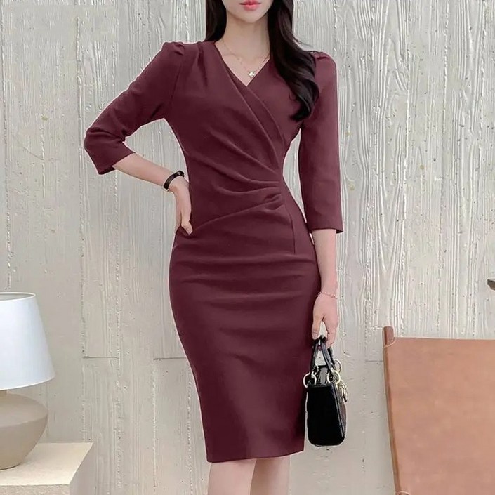 S5XL 빅사이즈 아나운서 스타일 정장원피스 오피스룩, 하객룩, 타이트, 상견례룩,면접룩, H라인, 미니원피스,여성드레스