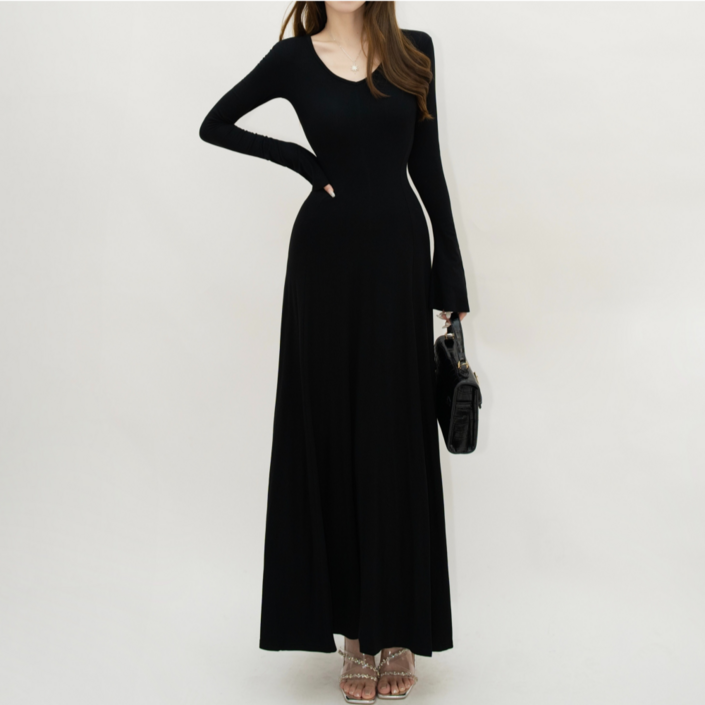 유니크코코 골지 니트 브이넥 맥시 롱 원피스 op5777