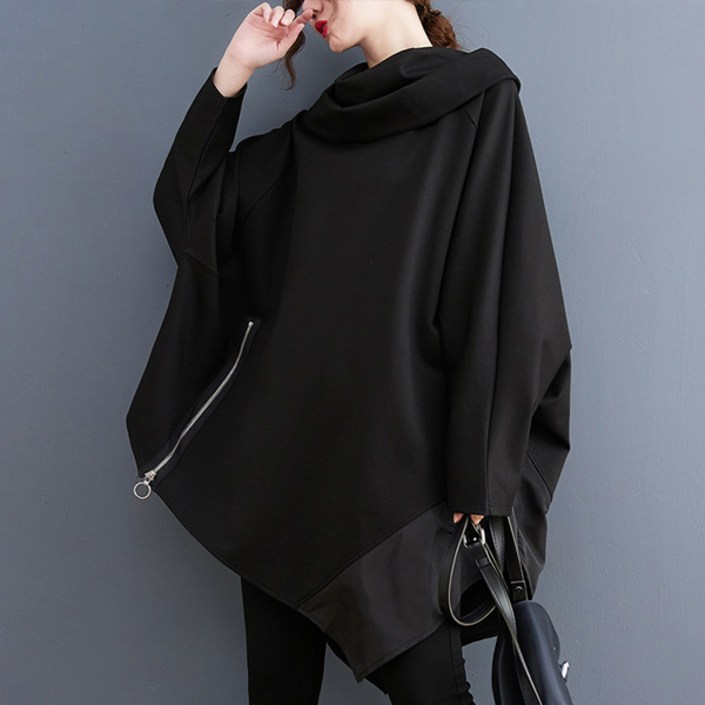 퀸앤조이 미녀77 블랙간지 하이넥 언발 가오리 티셔츠