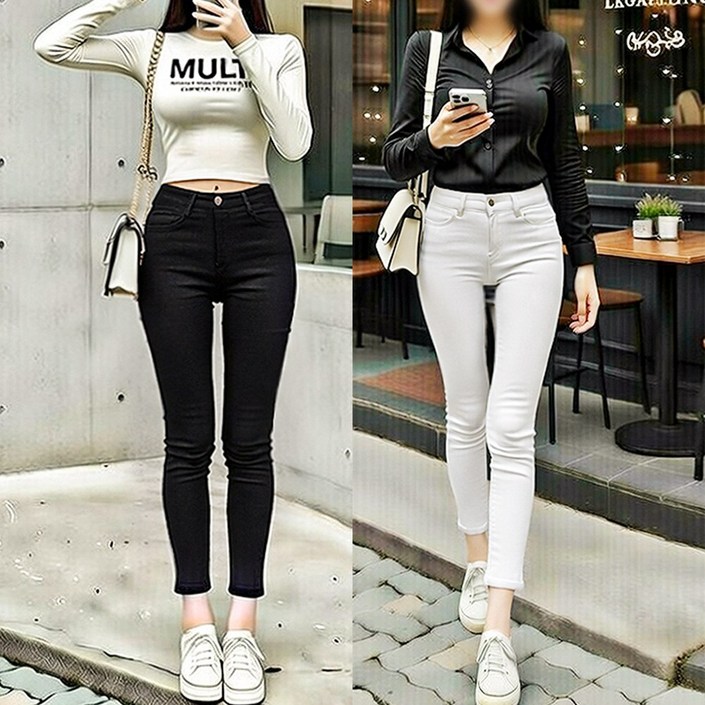 허리 밴딩 스판 여성 스키니진 팬츠 바지 검정 화이트진 청바지 9부 봄 가을