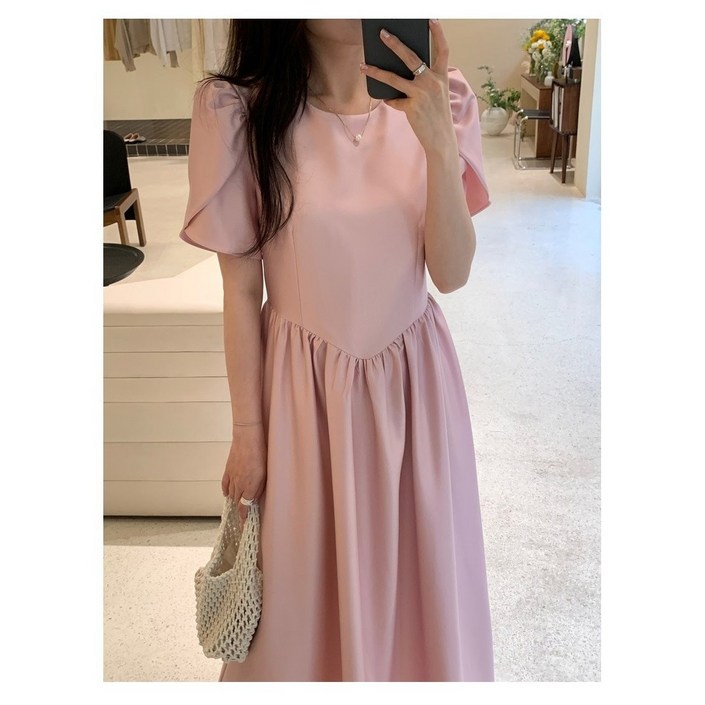 유니크유니스 튤립소매 롱 원피스