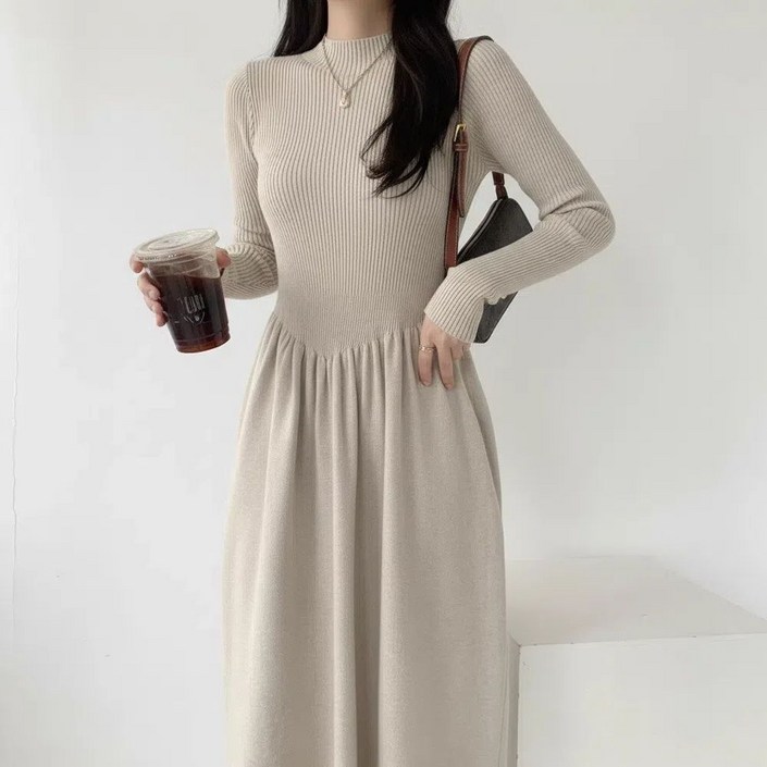 BuGeum 반목 골지 니트 루즈핏 롱원피스 가을 겨울