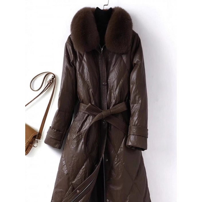 여성 양가죽 패딩 리얼 가죽 무스탕 폭스퍼 덕다운 점퍼 롱패딩
