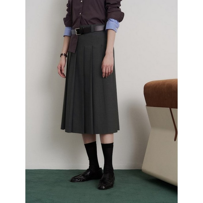 브랜드정품 빈폴 레이디 울폴리 플리츠 스커트  애쉬 329006