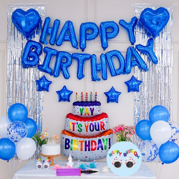 연지마켓 생일풍선 생일파티용품 세트, 캔들 블루B손펌프 연지마켓 생일풍선 생일파티용품 세트, 캔들 블루B손펌프