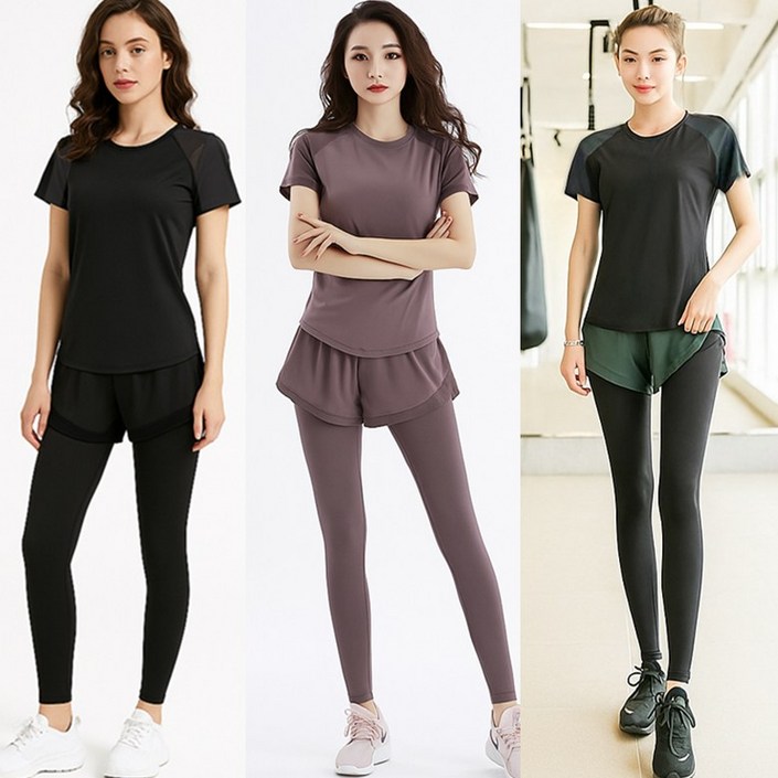 당일발송신축성 우수한 요가복 필라테스복 레깅스와 상하세트 9부바지 및 반바지세트 3COLOR조깅 등산 물놀이도좋아요