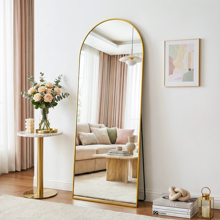 안토크 스탠드 전신거울 3in1 아치형 벽걸이거울 1450450mm, 골드