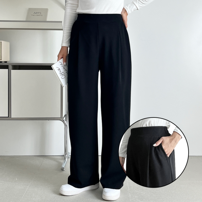 쫀쫀밴딩 핏노블 여성 밴딩 슬랙스 핀턱 와이드 팬츠
