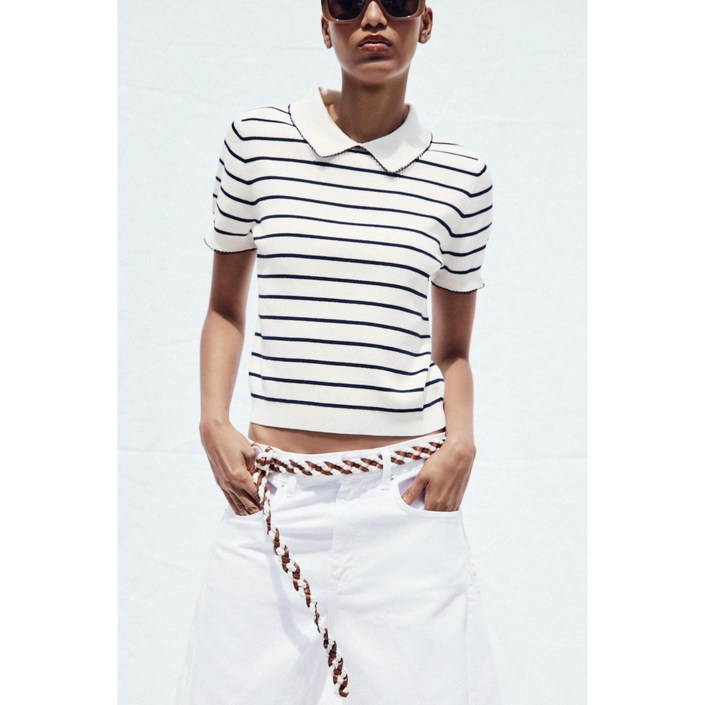 ZARA 자라 파이핑 니트 탑  화이트 2142040 2142040