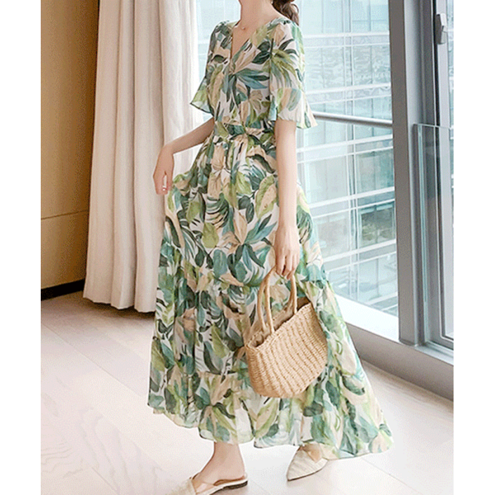 숲의요정 브이넥 쉬폰 롱 원피스