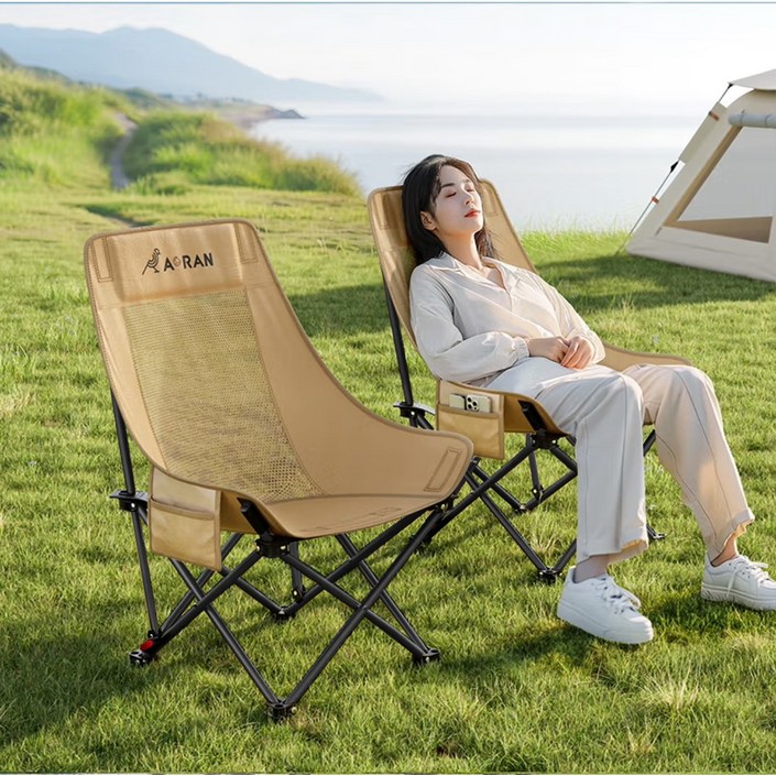 AORAN 11 각도조절 경량 접이식 캠핑 의자 세트, 2개, 카키 두 배의 통기