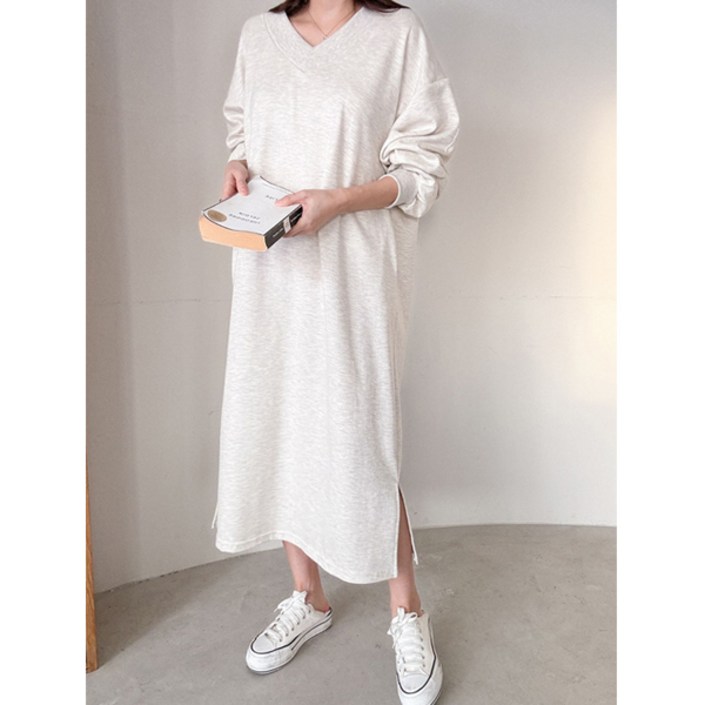 마이쏭 여성 빅사이즈 루즈핏 임부복 긴팔원피스 포켓브이넥롱원피스