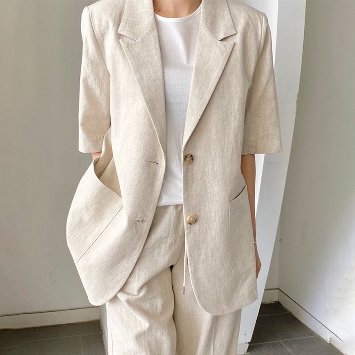 춘게엘 55 여성 여름 루즈핏 캐주얼코트 반팔 정장 자켓 dng0644402