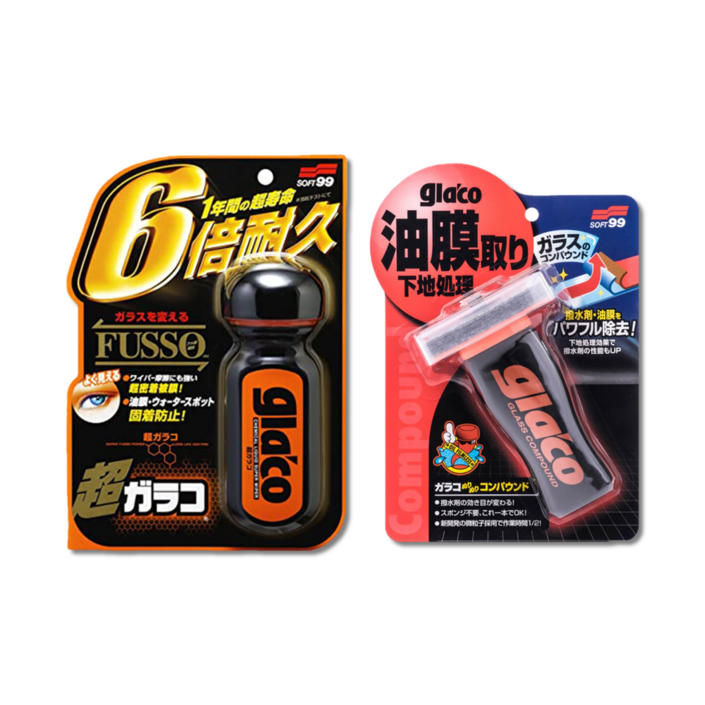 소프트99 글라코 유막제거제 G47 + 글라코 장기지속형 유리발수코팅제 G19 1세트 + 타월2장 셀프세차용품