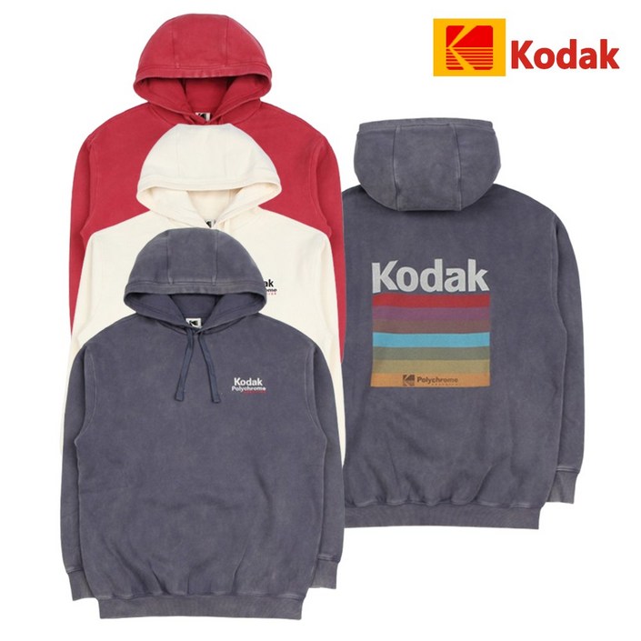 코닥 25FW 매장판 공용 티셔츠 레인보우 스노우워싱 기모 후드 K5423EHDT1