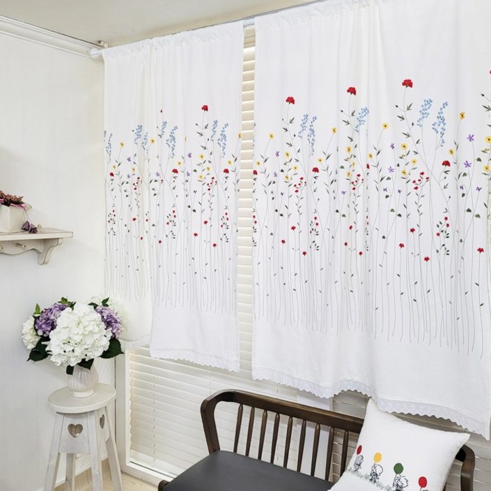 리빙데코 들꽃자수 광목가리개커튼150150 주문제작상품