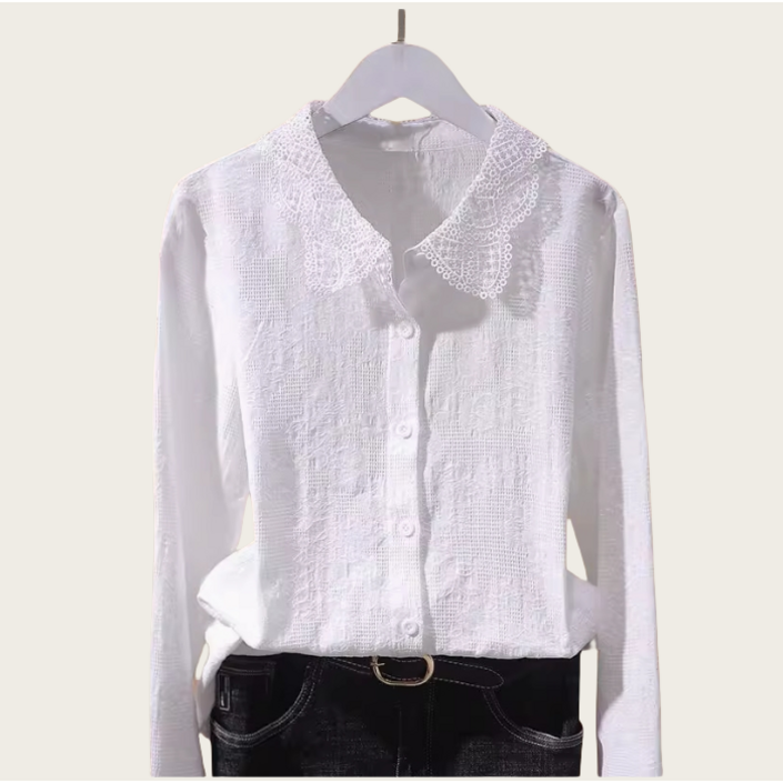 쌍천 레이스 카라 순면 반팔   블라우스 티셔츠