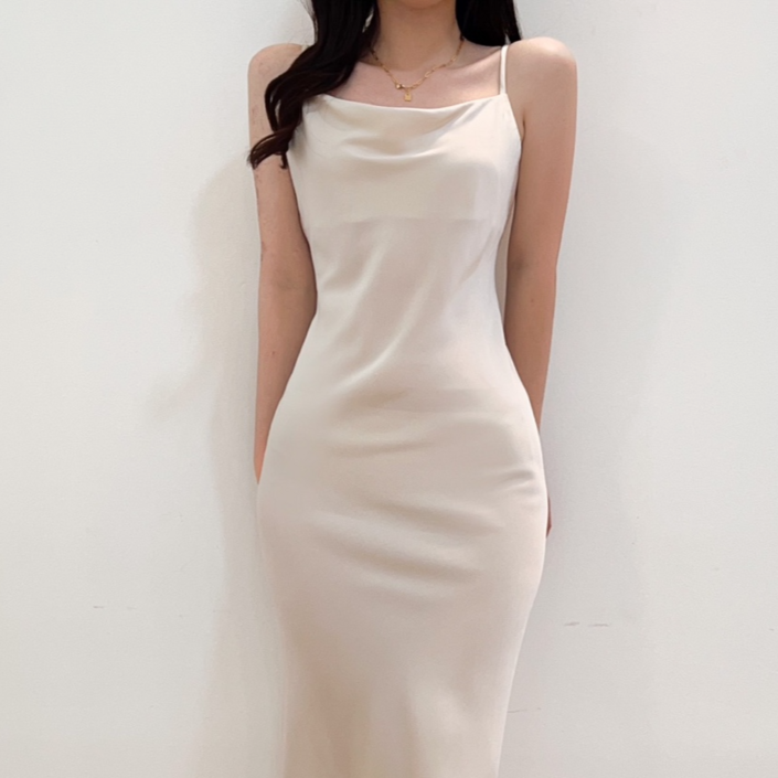 투디 새틴 끈조절 머메이드 드레이프 나시 롱원피스, 3color