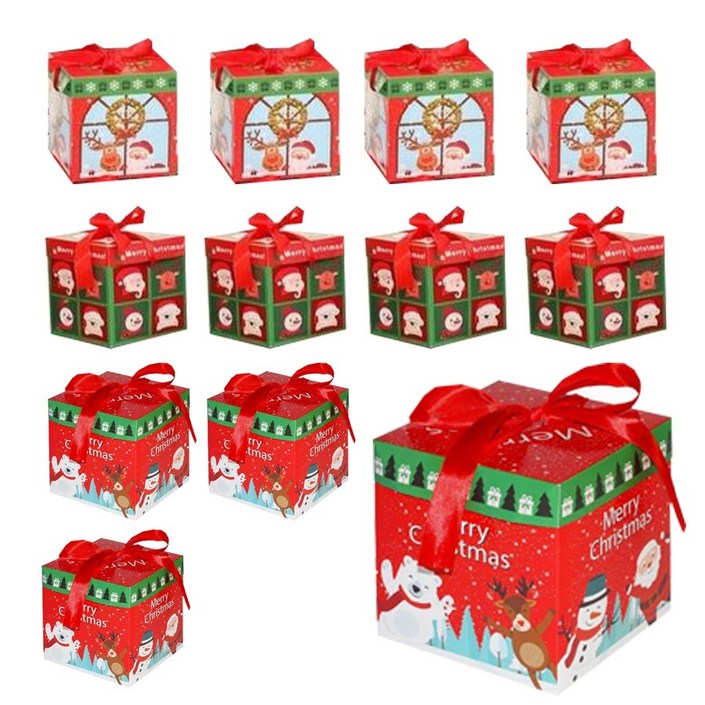성탄절 리본 뚜껑 소사이즈 12개입 선물 포장 크리스마스 상자 박스