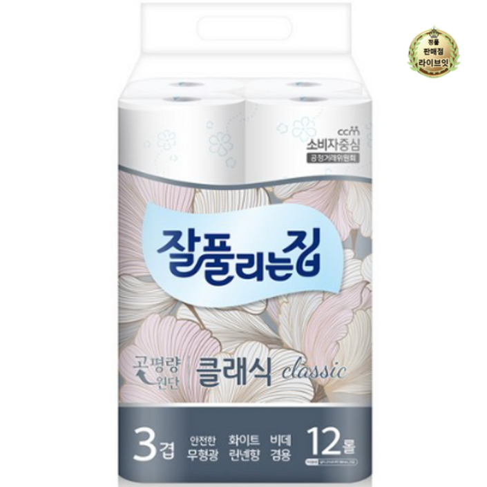 잘풀리는집 3겹 클래식 화장지 27m, 12개, 1개
